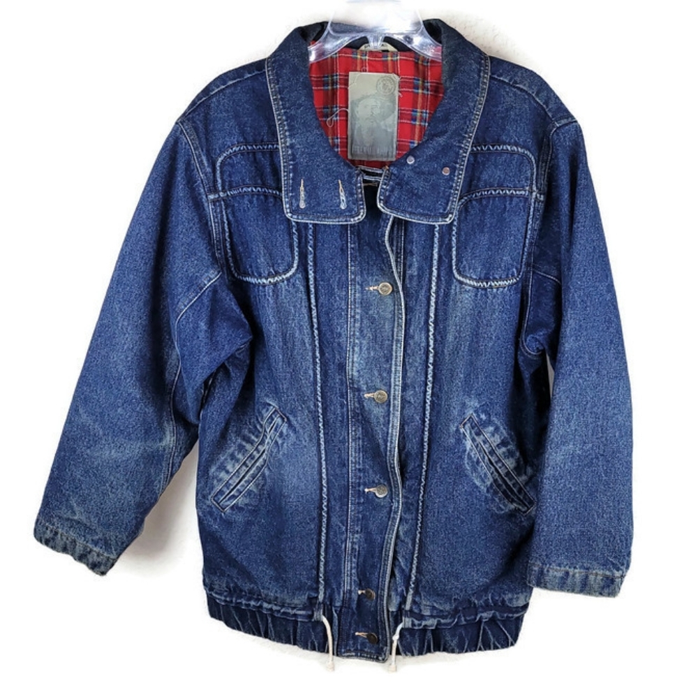 Jeremiah Whipp‎ Mens Denim Jacket S Vintage Flannel Lined Pockets Drawstring